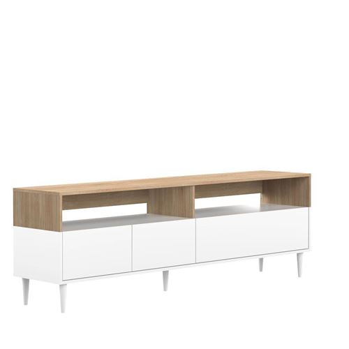 Meuble TV HORIZON - blanc et chêne naturel TEMAHOME