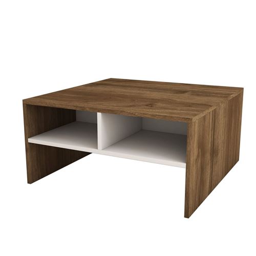Toilinux - Table basse Otello 80 cm - Blanc et Marron noix - Otello