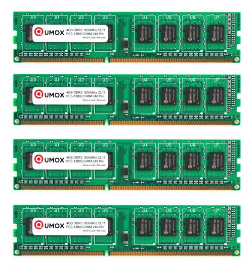 16 Go ( 4x 4 Go ) DDR3 PC3-12800 1600MHz 1600 (240 broches) DIMM mémoire Qumox pour ordinateur de bureau