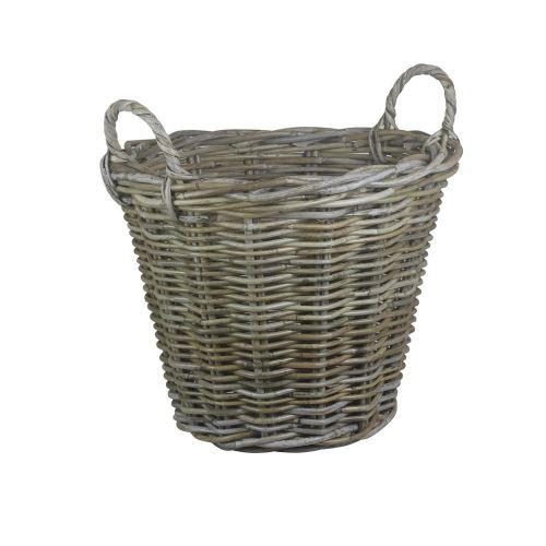 Petit rond gris rotin panier à bûches