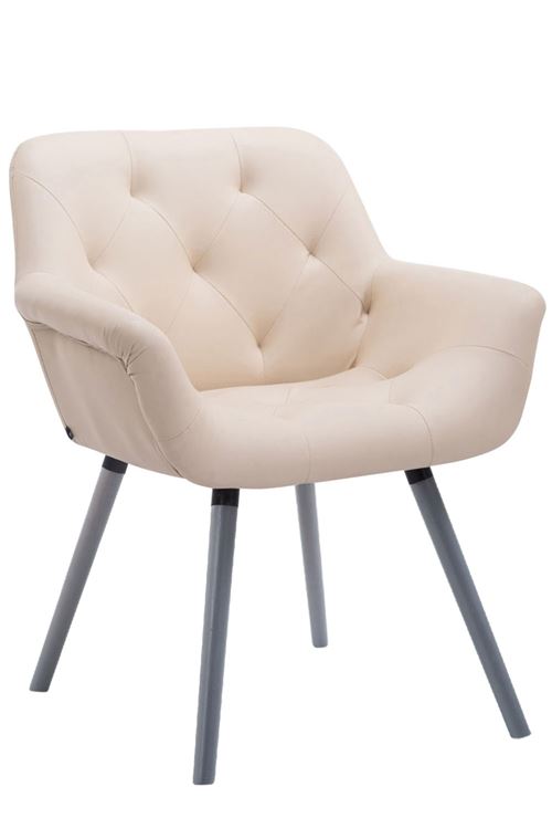 Chaise de Salle à manger Cassidy en Tissu avec assise capitonnée - Chaise avec accoudoirs - Piètement Bois de Hêtre Gris - Couleur Crème