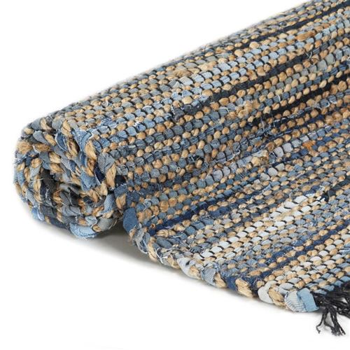 vidaXL Tapis Chindi tissé à la main Denim Jute 80 x 160 cm Multicolore