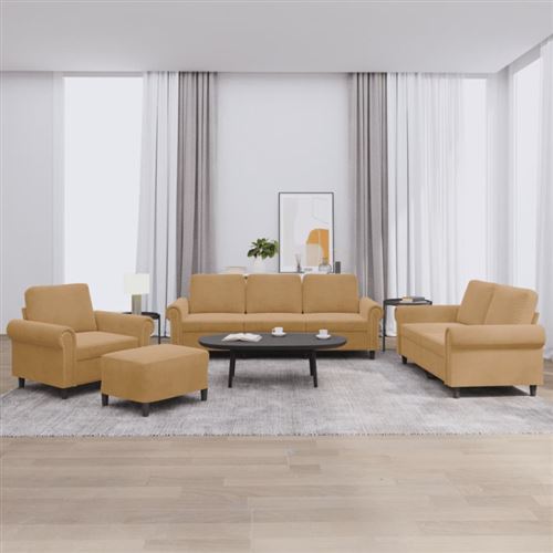 Non Communiqué Marron Ensemble De Canapés 4 Pcs Avec Coussins Velours