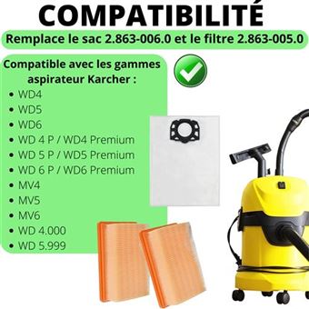 Lot De 10 Sacs D'aspirateur Pour Kärcher WD 5.200 M - Microfibre Non Tissée