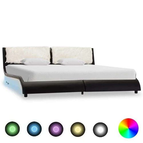 vidaXL Cadre de lit avec LED Noir et blanc Similicuir 180 x 200 cm