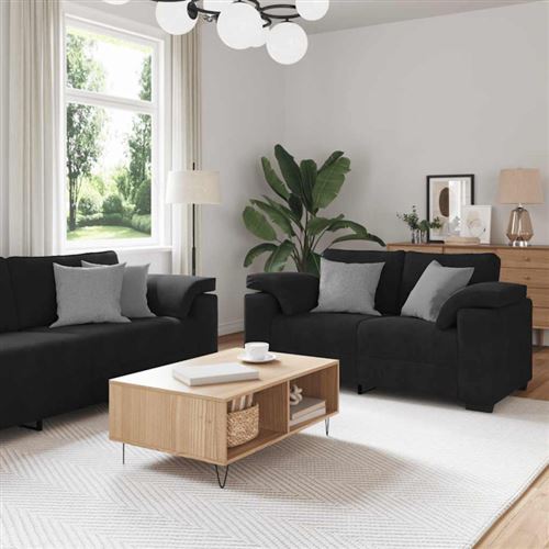 Non Communiqué Noir Ensemble De Canapés 3 Pcs Avec Coussins Velours