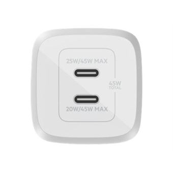 Belkin BoostCharge Pro GaN - Adaptateur secteur - Technologie PPS et GaN - 45 Watt - Fast Charge, PD 3.0 - 2 connecteurs de sortie (2 x USB-C) - blanc