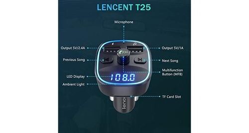 LENCENT Transmetteur FM Bluetooth, Bluetooth 5,0 Lecteur MP3