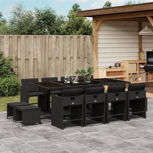 Non Communiqué Noir Vidaxl Ensemble À Manger De Jardin 13 Pcs Coussins Résine Tressée 3277926