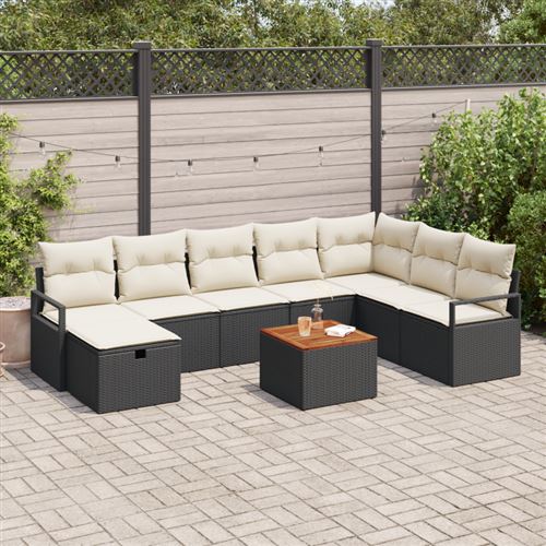 Non Communiqué Noir Ensemble De Canapés De Jardin De 9 Pièces Avec Coussins En Rotin Synthétique, Canapé De Jardin De 2 Places Avec Coussins N