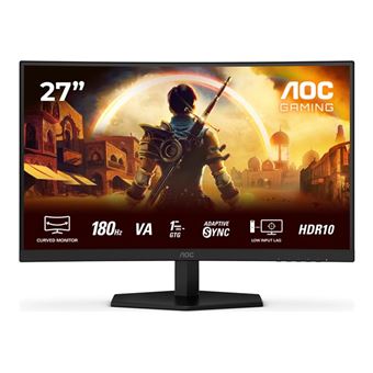 AOC Gaming C27G42E - Écran LED - jeux - incurvé - 27" - 1920 x 1080 Full HD (1080p) @ 180 Hz - Fast VA - 300 cd/m² - 3000:1 - HDR10 - 0.5 ms - 2xHDMI, DisplayPort - haut-parleurs - noir, rouge