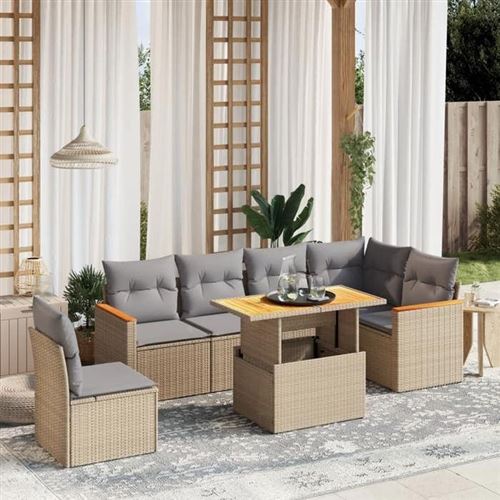 Non Communiqué Beige Vidaxl Salon De Jardin Avec Coussins 7 Pcs, Canapés De Terrasse, Ensemble De Meubles De Patio, Mobilier D'extérieur, 3273103