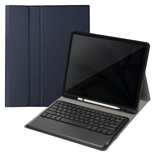 Clavier QWERTY Bluetooth pour iPad Pro 12.9 et Air 13 avec Etui Clapet Bleu nuit