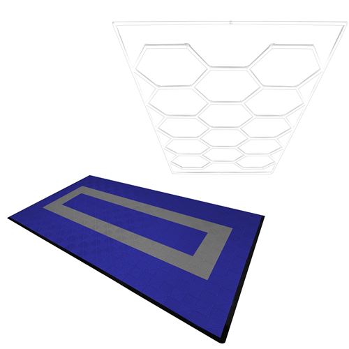 Monstershop Hexagon LED Light & Vented Garage Floor Tiles With Edges - 90 Blue &