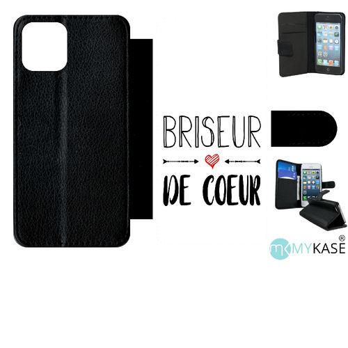 Etui My-Kase pour iPhone 11 Pro - briseur de coeur fond blanc - Simili-cuir Noir