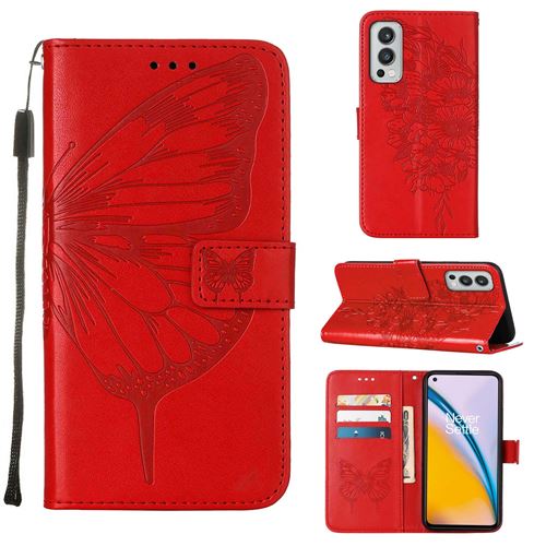 MPFRANCE Housse pour OnePlus Nord 2 5G Rouge [Papillon V3]