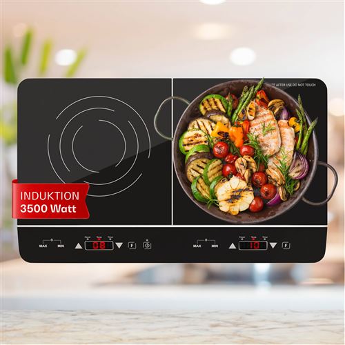 Klarstein Cookio Plaque Induction Électrique, Double Plaque 3500W X2, Smart Touch Control, Minuterie, Noir
