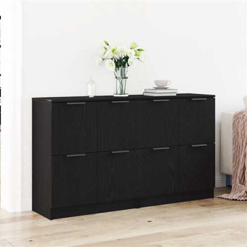 Vidaxl Noir Buffet 2 Pc Chêne 60 X 30 X 70 Cm Bois D'ingénierie - Image 3