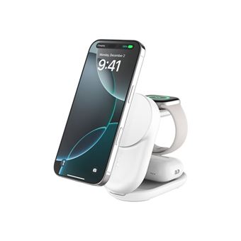 Belkin UltraCharge - Support de chargement sans fil - 3-en-1, magnétique, pliable, avec Qi2 + adaptateur secteur - 25 Watt - Fast Charge - blanc - 1