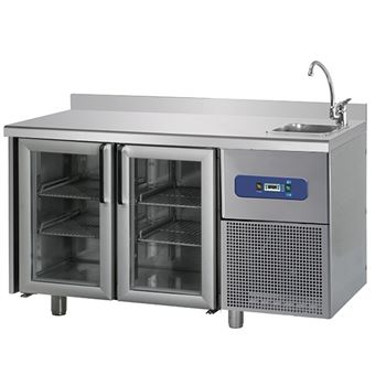 Table réfrigérée GN 1/1 Positive 700 2 Portes vitrées plonge à droite Mastro - 1