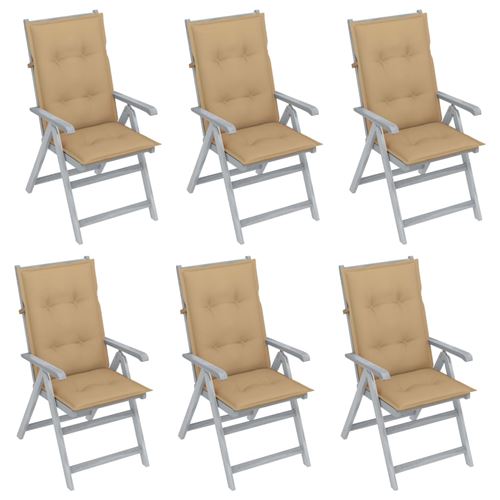 Chaises inclinables de jardin 6 pcs Bois d'acacia avec coussins beige