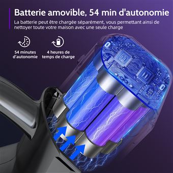 Aspirateur Balai Sans Fil N300 25KPa - 50 Min Autonomie Léger 6 En 1 Pour Poils Animaux Et Voiture