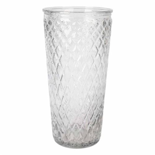 Non Communiqué Transparent Vase Déco En Verre Relief Losange 23Cm