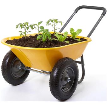 Brouette de Jardin 2 Roues, Chariot Utilitaire Fer et Plastique, 124x66x62,5 cm, Jaune, Chariot de Transport pour Jardin et Chantier - 1