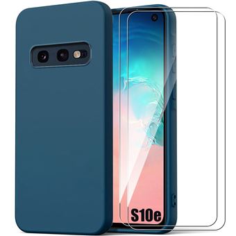 Coque + 2 Verres Trempés pour Samsung Galaxy S10e (pas pour S10), Silicone Souple Antichoc Bleu Marine - BOOLING - 1
