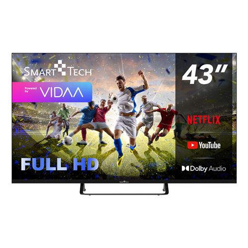 Smart Tech TV LED Full HD 43 Pouces (109cm) 43FV02V Smart TV VIDAA Molotov, Netflix, Prime Video, Youtube, Plex 3xHDMI 2xUSB Mode Hotel