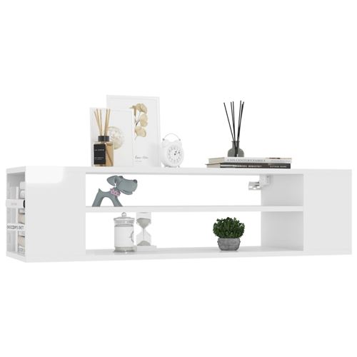 vidaXL Meuble TV suspendu Blanc brillant 100x30x26,5 cm Aggloméré