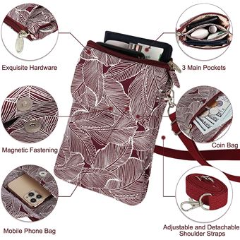 Pochette Téléphone Portable Femme - Sac Bandoulière Petit 12x21 Cm, Polyester - Idéal Shopping, Voyage