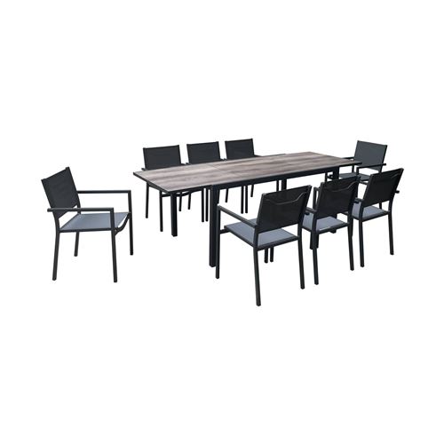 Sweeek Table de jardin aluminium 160/240cm avec 8 chaises empilables aluminium et textilène