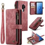 Étui FOXDOCK pour Samsung Galaxy S9 Multifonctionnement du portefeuille de portefeuille à fermeture éclair Case de téléphone avec 10 emplacements de carte et couvercle de blocage RFID compatible avec Samsung Galaxy S9-Rouge