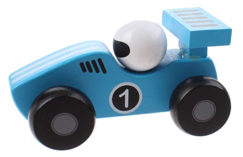 Jouéco voiture de course en bois 12 cm bleu