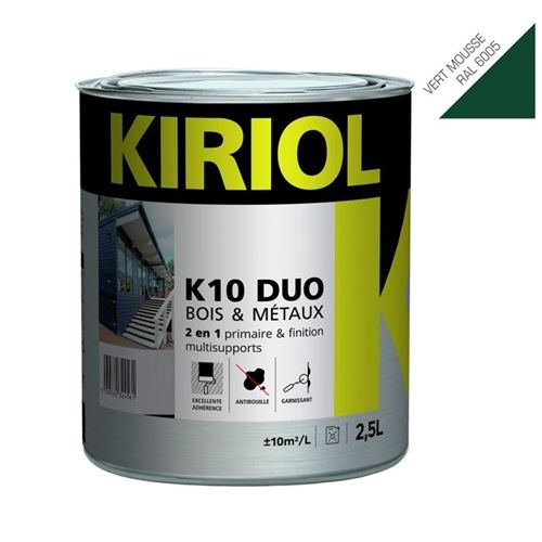K10 Duo Satin Vert Mousse 2,5l - Primaire/finition à Base De Résines Alkydes - Kiriol