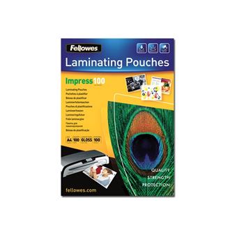 MAISON DE PRESSE CIVRAY | POCHETTE PLASTIFICATION FELLOWES À CHAUD POLYESTER TRANSPARENT RÉSISTANT EAU FORMAT A3 100 MICRONS BOÎTE 100 UNITÉS
