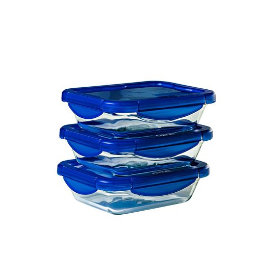 Lot de 3 lunch box rectangulaires en verre 20x15 cm avec couvercle hermétique - cook & go