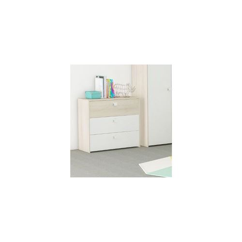 Commode 3 tiroirs Play blanc et acacia