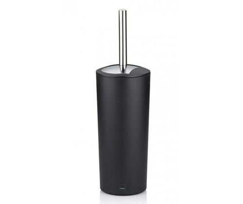 Brosse WC Polyester Noir Mat et Manche Argenté Marta
