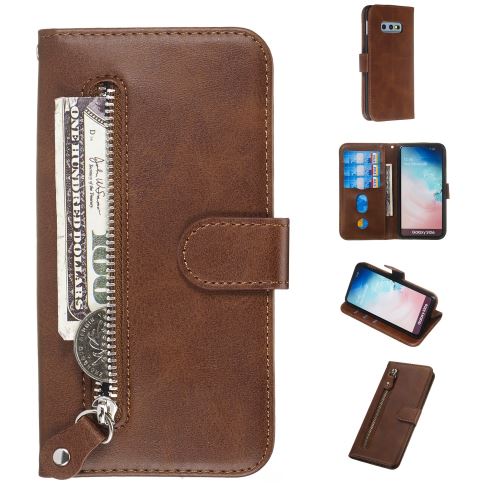 Etui en PU poche à fermeture éclair magnétique marron pour votre Samsung Galaxy S10e