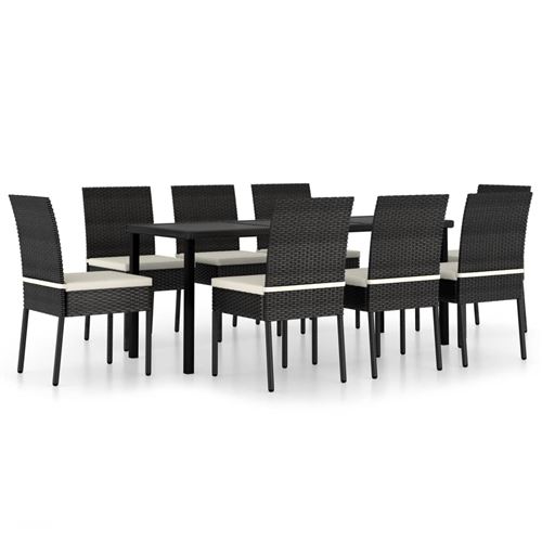 Ensemble de salle à manger de jardin 9 pcs Noir