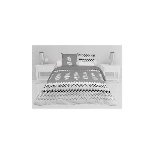 SOLEIL D'OCRE Parure de couette Ananas - Microfibre - 220 x 240 cm - Gris