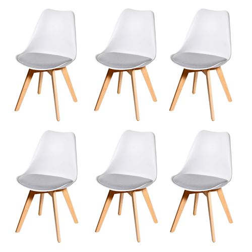 6x chaise de salle à manger MENDLER HWC-E53 tissu gris blanc pieds clairs