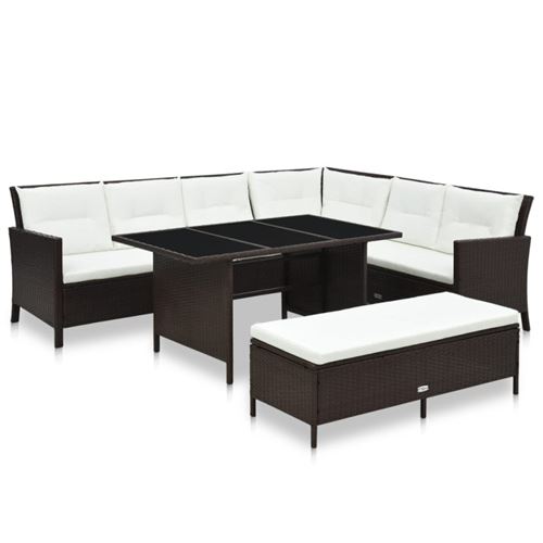 Vidaxl salon de jardin 3 pcs avec coussins r&eacute;sine tress&eacute;e marron 48153