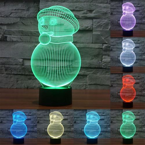 Lampe Décorative 3D Bonhomme de Neige Luminaire LED 7 Couleurs Tactile Abs - YONIS
