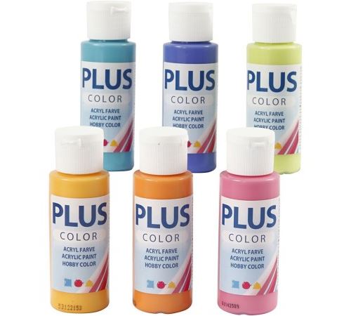 Lot de peinture acrylique Plus Color - 6 x 60 ml - Multicolore