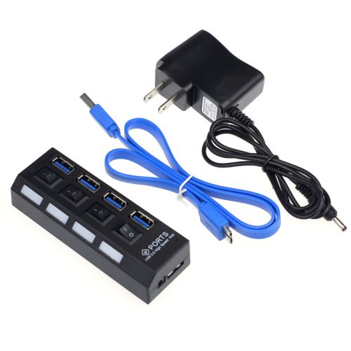 4 ports USB 3.0 HUB avec interrupteur marche / arrêt adaptateur d'alimentation pour ordinateur portable de bureau