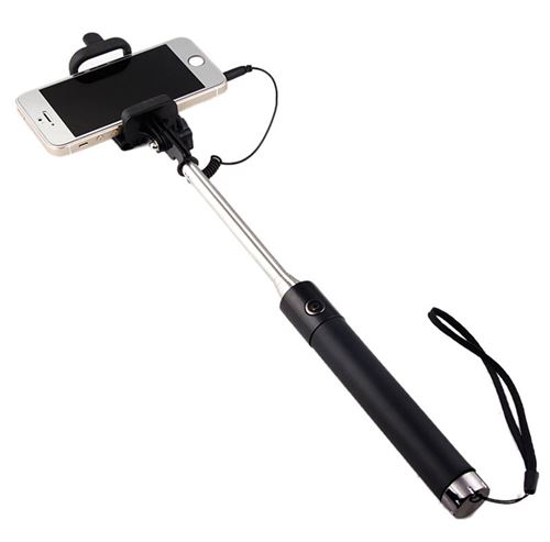 Selfie Stick Metal pour LG K3 Smartphone Perche Android IOS Reglable Bouton Photo Cable Jack Noir
