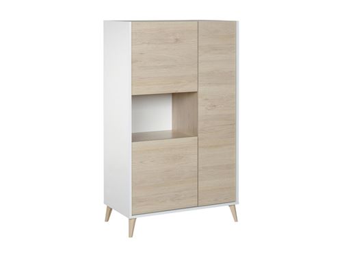 Buffet haut KOLYMA - 3 portes & 1 niche - Coloris : Chêne & Blanc